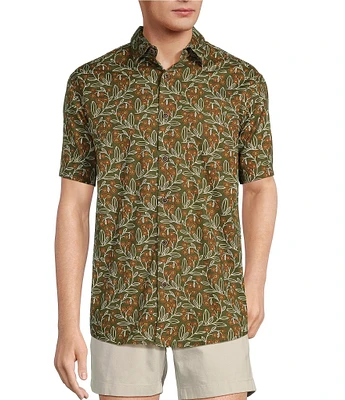 Roundtree & Yorke Short Sleeve Slub Floral Print Sport Shirt