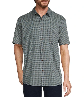 Roundtree & Yorke Short Sleeve Slub Geo Print Sport Shirt