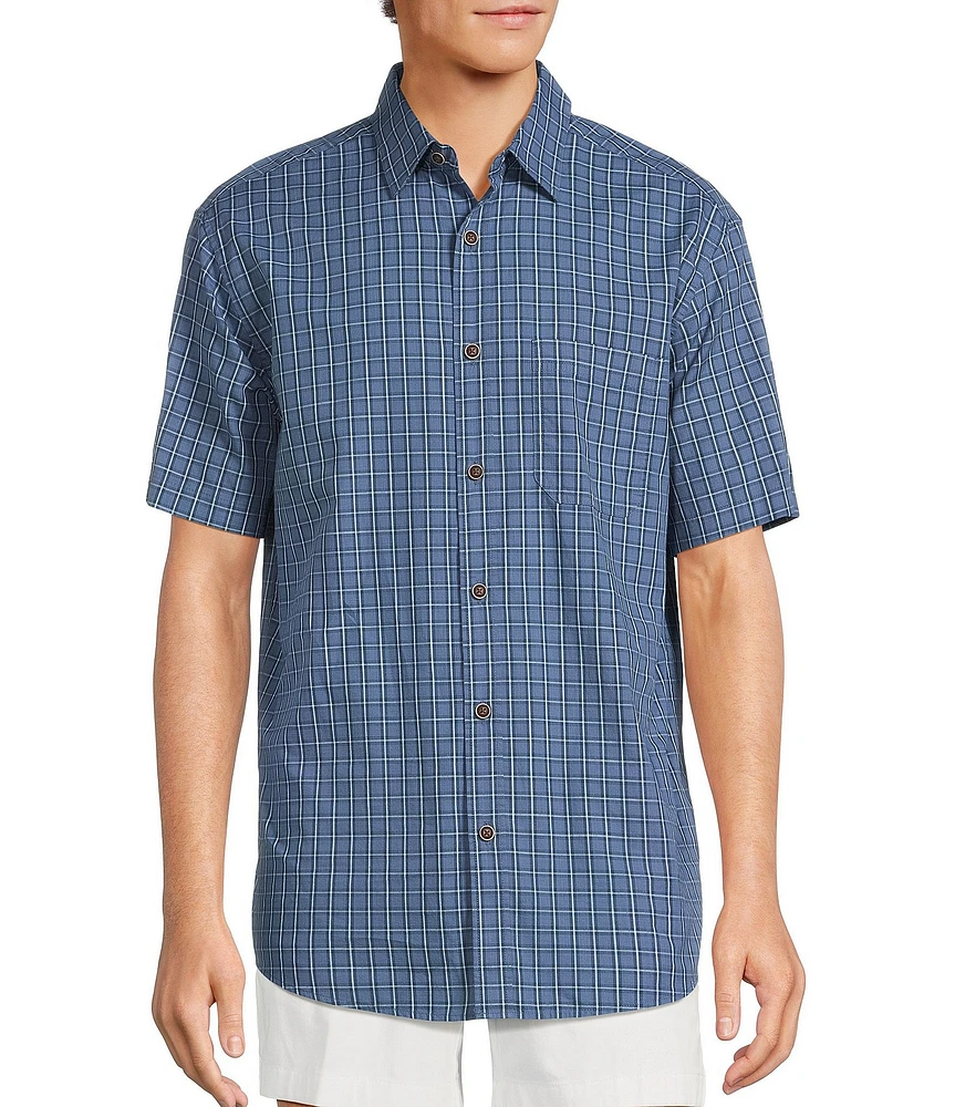 Roundtree & Yorke Short Sleeve Slub Large Plaid Sport Shirt
