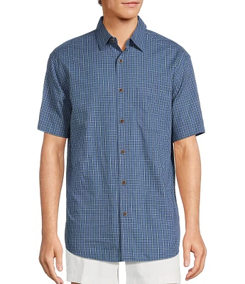 Roundtree & Yorke Short Sleeve Slub Large Plaid Sport Shirt