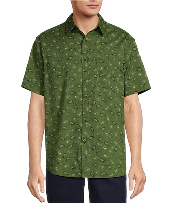 Roundtree & Yorke Short Sleeve Slub Paisley Sport Shirt