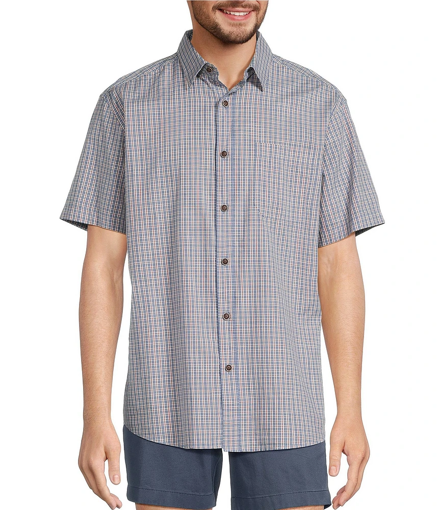 Roundtree & Yorke Short Sleeve Slub Plaid Sport Shirt