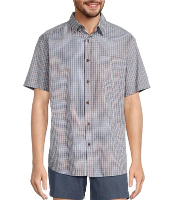 Roundtree & Yorke Short Sleeve Slub Plaid Sport Shirt