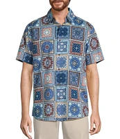 Roundtree & Yorke Short Sleeve Slub Tile Print Sport Shirt