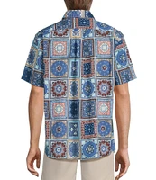 Roundtree & Yorke Short Sleeve Slub Tile Print Sport Shirt