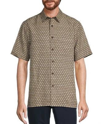 Roundtree & Yorke Short Sleeve Small Geometric Print Sport Shirt