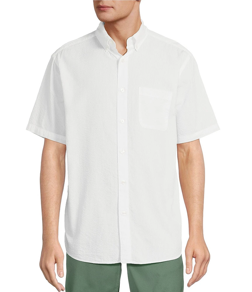 Roundtree & Yorke Short Sleeve Solid Seersucker Sport Shirt