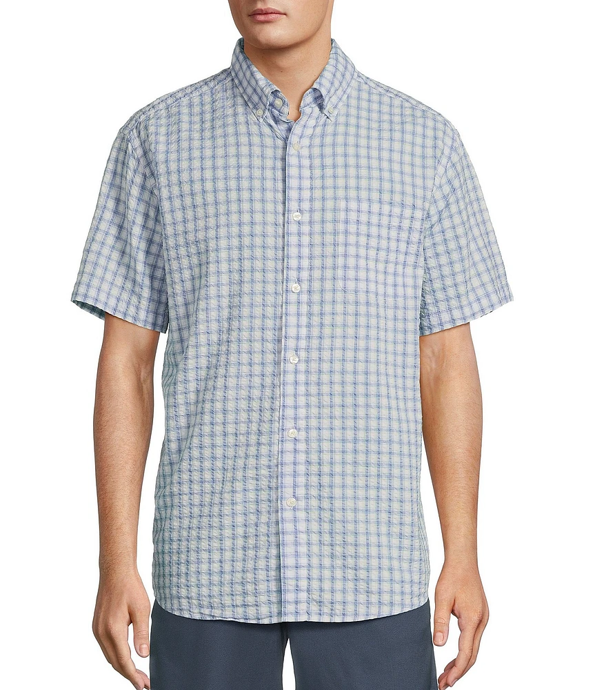 Roundtree & Yorke Short Sleeve Spacedye Seersucker Sport Shirt
