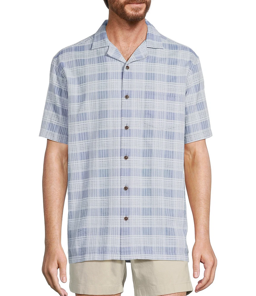 Roundtree & Yorke Short Sleeve Textured Plaid Sport Shirt