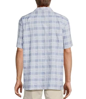 Roundtree & Yorke Short Sleeve Textured Plaid Sport Shirt