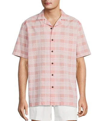 Roundtree & Yorke Short Sleeve Textured Plaid Sport Shirt