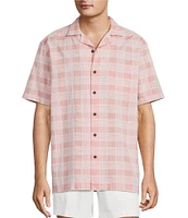 Roundtree & Yorke Short Sleeve Textured Plaid Sport Shirt