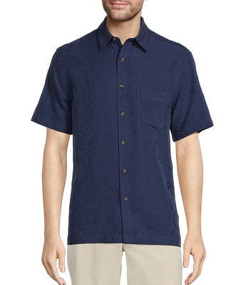 Roundtree & Yorke Short Sleeve Tonal Paisley Texture Polynosic Jacquard Sport Shirt