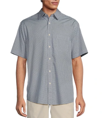 Roundtree & Yorke Short Sleeve Wave Print Poplin Sport Shirt