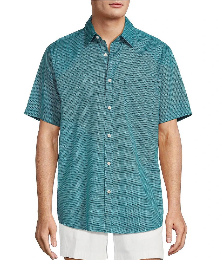 Roundtree & Yorke Short Sleeve Wave Print Poplin Sport Shirt