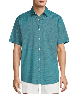 Roundtree & Yorke Short Sleeve Wave Print Poplin Sport Shirt