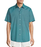 Roundtree & Yorke Short Sleeve Wave Print Poplin Sport Shirt
