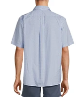 Roundtree & Yorke Short Sleeve Wave Print Poplin Sport Shirt