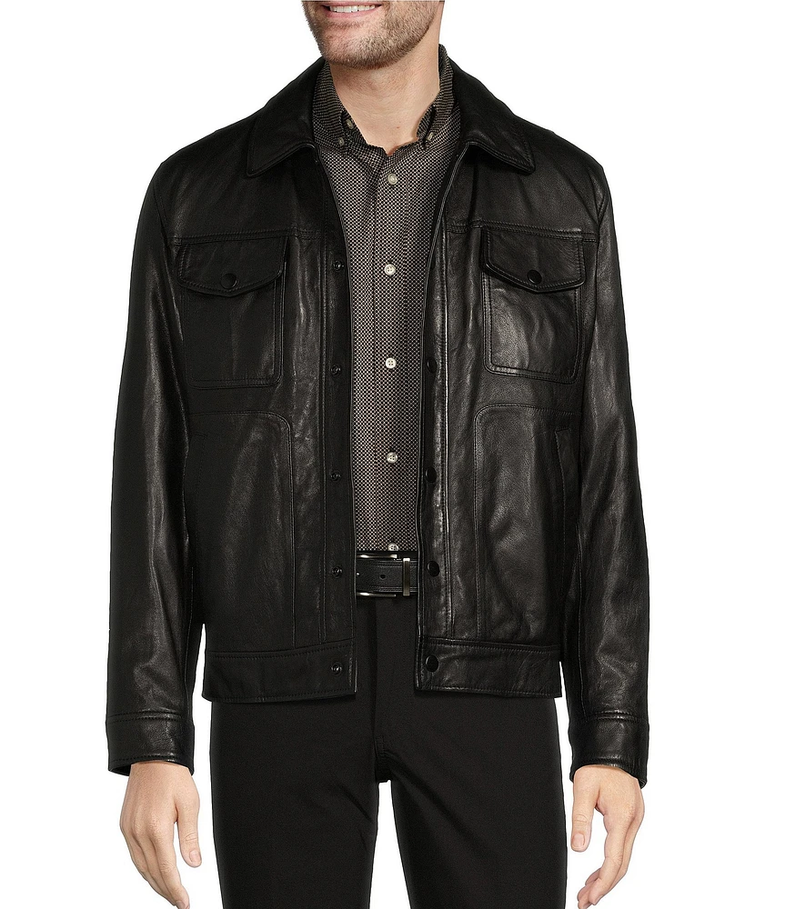 Roundtree & Yorke Snap Front Hipster Leather Jacket