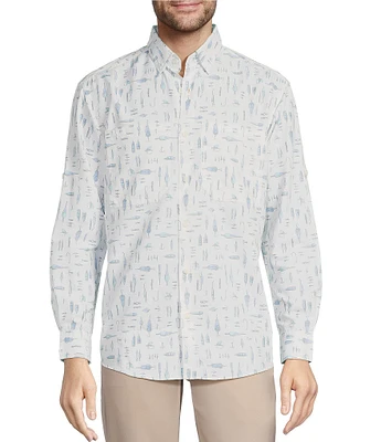 Roundtree & Yorke The Charter Performance Vented Long Sleeve Fishing Motif Print Sport Shirt