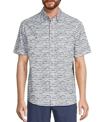 Roundtree & Yorke The Charter Performance Vented Short Sleeve Fish Print Fishing Sport Shirt