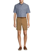 Roundtree & Yorke The Cloud Collection 8#double; Flat-Front Tech Pocket Washed Chino Shorts