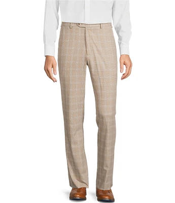 Roundtree & Yorke Travel Smart Flat Front Classic Fit Textured Plaid Dress Pant