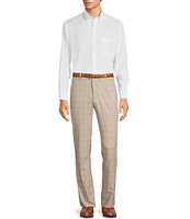 Roundtree & Yorke Travel Smart Flat Front Classic Fit Textured Plaid Dress Pant