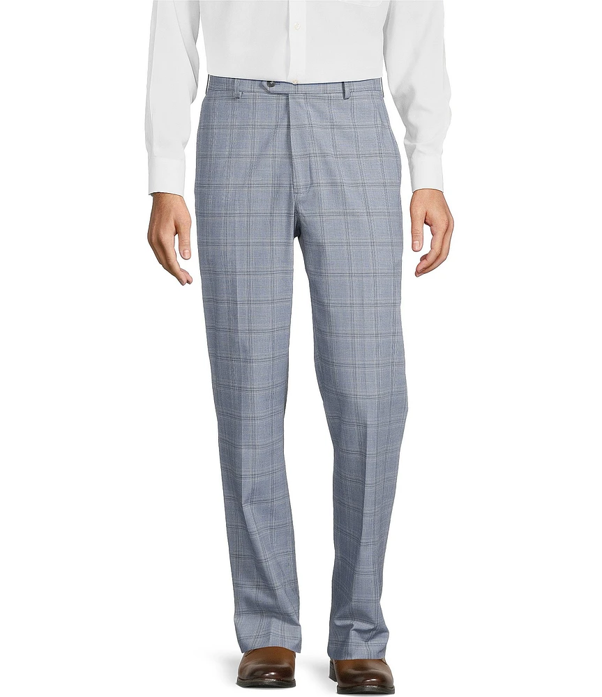 Roundtree & Yorke Travel Smart Flat Front Classic Fit Textured Plaid Dress Pants