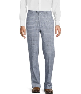Roundtree & Yorke Travel Smart Flat Front Classic Fit Textured Plaid Dress Pants