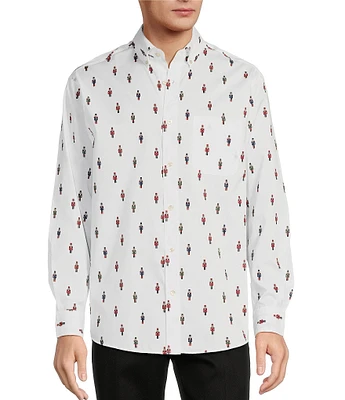 Roundtree & Yorke TravelSmart Easy Care Long Sleeve Christmas Nutcracker Print Sport Shirt