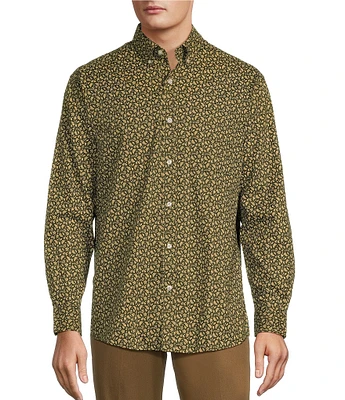 Roundtree & Yorke TravelSmart Easy Care Long Sleeve Herringbone Leaf Print Sport Shirt