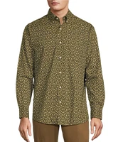 Roundtree & Yorke TravelSmart Easy Care Long Sleeve Herringbone Leaf Print Sport Shirt