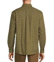 Roundtree & Yorke TravelSmart Easy Care Long Sleeve Herringbone Leaf Print Sport Shirt