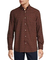 Roundtree & Yorke TravelSmart Easy Care Long Sleeve Herringbone Leaf Print Sport Shirt