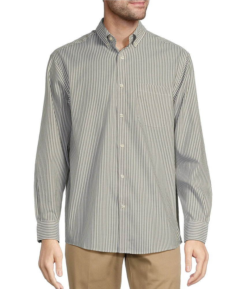 Roundtree & Yorke TravelSmart Easy Care Long Sleeve Herringbone Stripe Sport Shirt