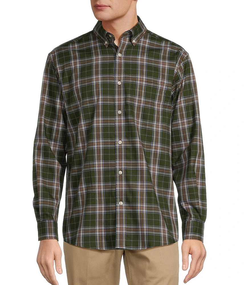 Roundtree & Yorke TravelSmart Easy Care Long Sleeve Large Plaid Herringbone Sport Shirt