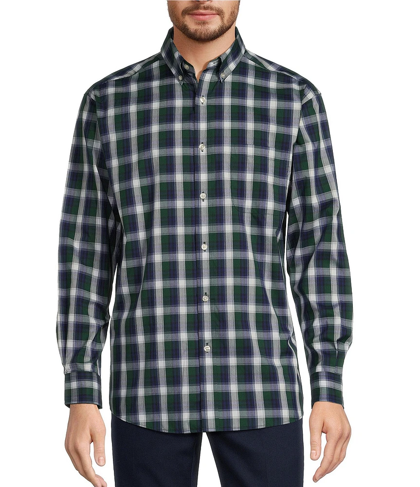 Roundtree & Yorke TravelSmart Easy Care Long Sleeve Plaid Poplin Sport Shirt