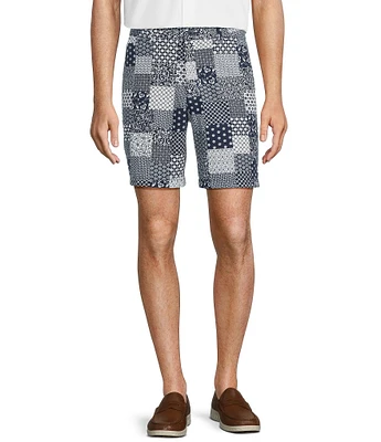 Roundtree & Yorke True Blue 8#double; Inseam Classic Flat Front Patchwork Print Pull On Shorts
