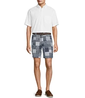 Roundtree & Yorke True Blue 8#double; Inseam Classic Flat Front Patchwork Print Pull On Shorts