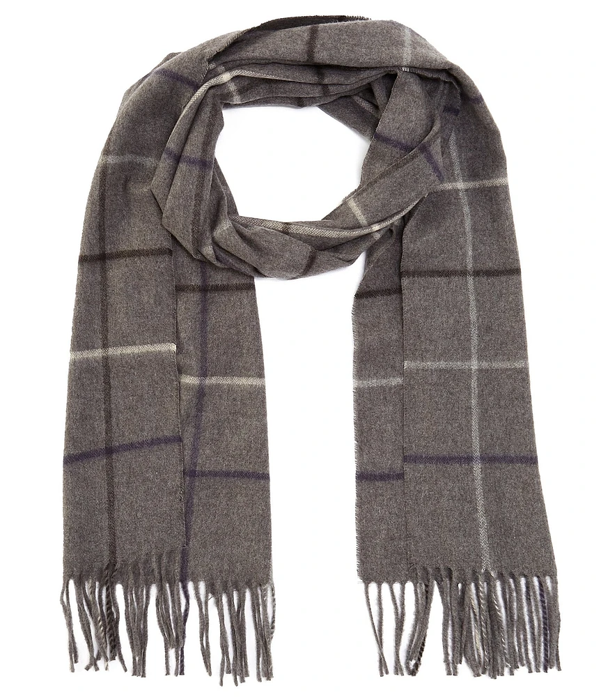 Roundtree & Yorke Windowpane Plaid Twisted Rope Fringe Scarf