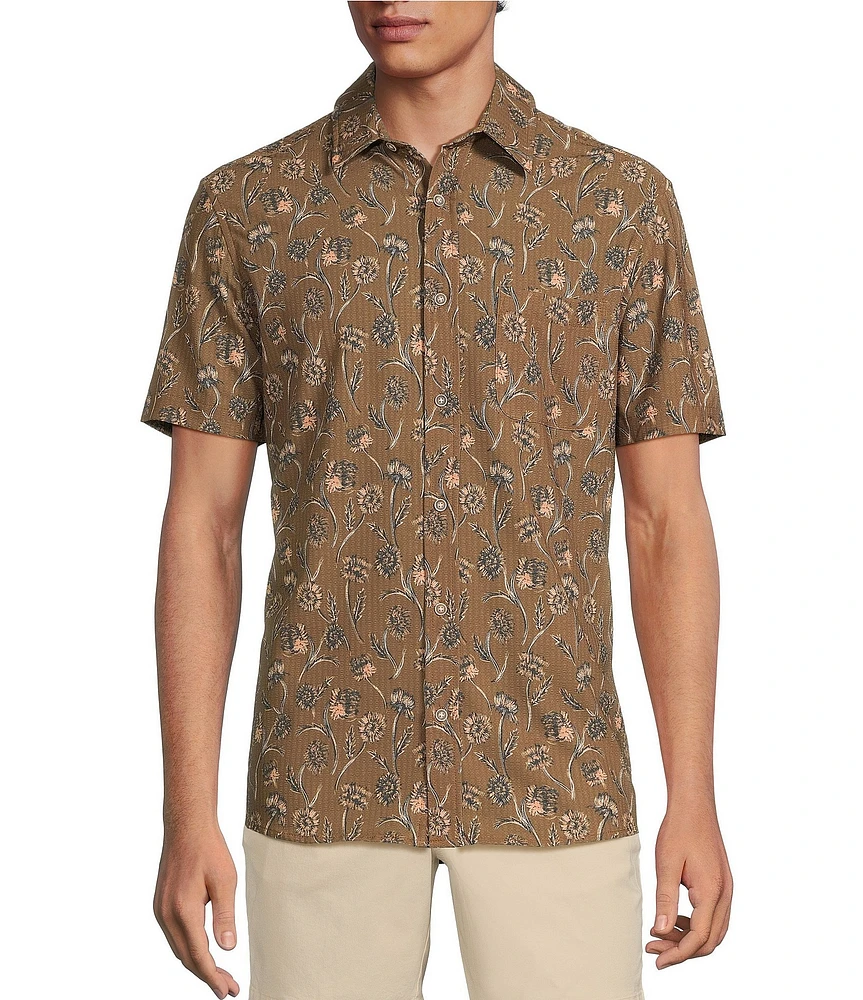 Rowm Big & Tall Performance Rec + Relax Short Sleeve Thistle Print Seersucker Shirt