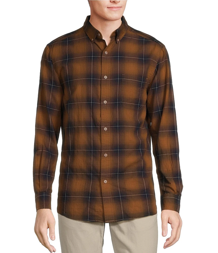 Rowm Big & Tall Long Sleeve Herringbone Plaid Woven Shirt