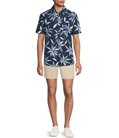 Rowm Big & Tall Performance Rec + Relax Short Sleeve Large Leaf Print Seersucker Shirt