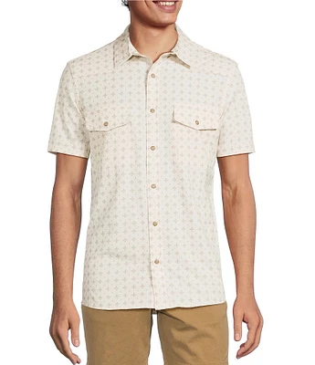 Rowm Big & Tall Performance Rec + Relax Short Sleeve Western Cross Geo Print Textured Shirt