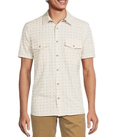 Rowm Big & Tall Performance Rec + Relax Short Sleeve Western Cross Geo Print Textured Shirt