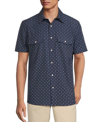 Rowm Big & Tall Performance Rec + Relax Short Sleeve Western Geo Floral Print Textured Shirt