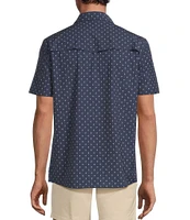 Rowm Big & Tall Performance Rec + Relax Short Sleeve Western Geo Floral Print Textured Shirt