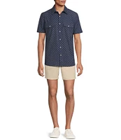 Rowm Big & Tall Performance Rec + Relax Short Sleeve Western Geo Floral Print Textured Shirt