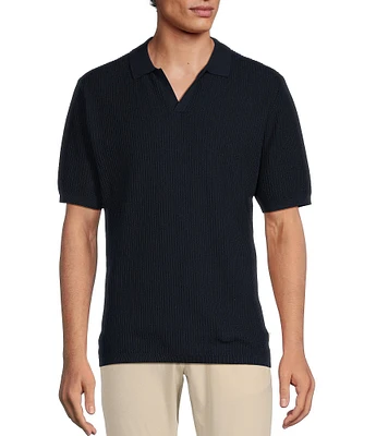 Rowm Crafted Short Sleeve Textured Solid Sweater Knit Johnny Shirt